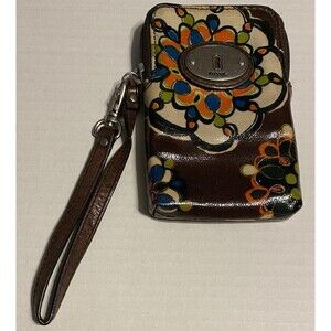 FOSSIL Key-Per Floral Coated Canvas Wristlet Wallet Top Zip